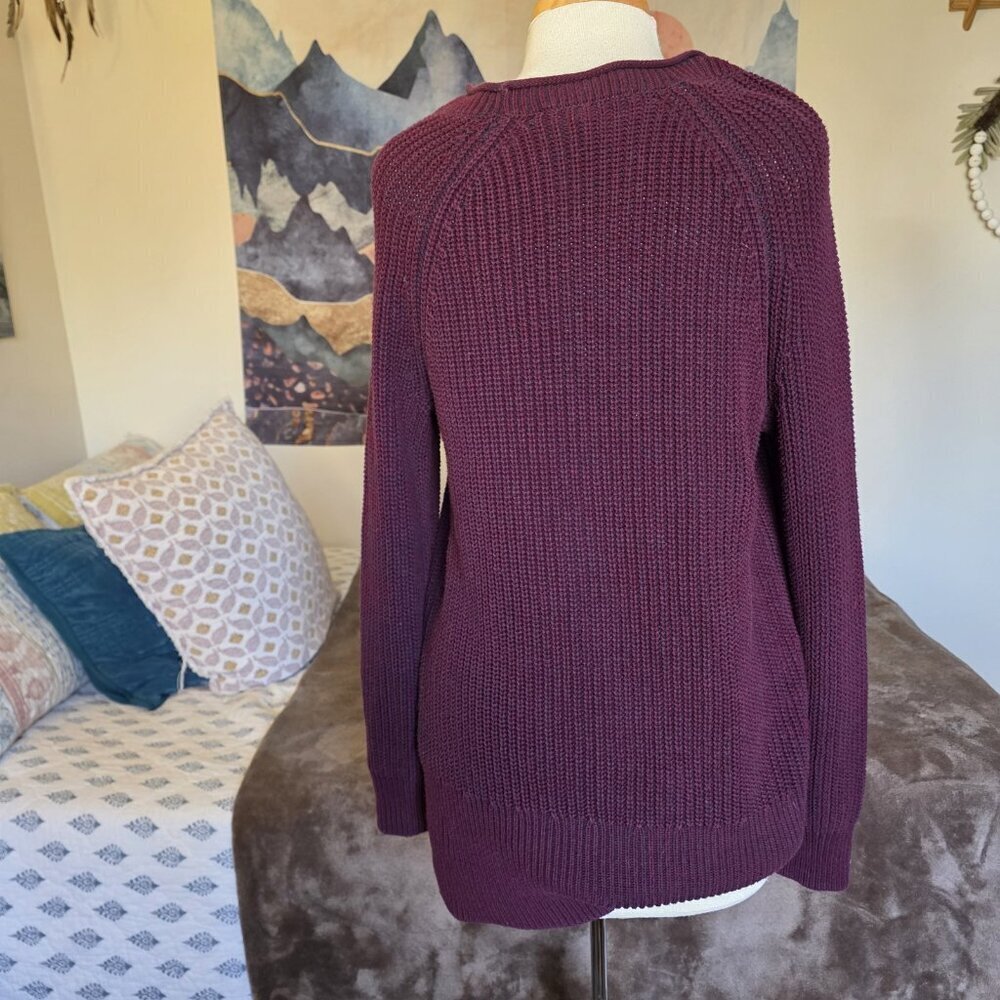 Ellen Tracy Port Marl Ribbed Sweater M Chunky Knit Cozy Plum Burgundy Pullover - Picture 10 of 14
